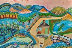 Folk-Art-Painting-Biking across the Hills of TX -Sold