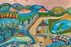 Folk-Art-Painting-Biking across the Hills of TX -Oil on canvas