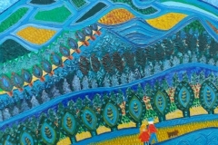 Folk-Art-Painting-Walking by  the  creek-Oil on board