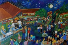 Folk -Art-Painting-Fan Night-Sold-Oil on canvas