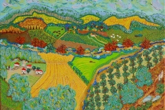 Folk-Art-Autumn-Landscape-Oil on canvas