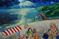 Folk -Art-Painting Fun-night-on-the-beach -Oil on canvas