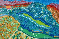Folk -Art-Hills and Fields. Oil on canvas