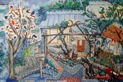 Folk-Art-Painting-Home in Hunt-Oil on canvas