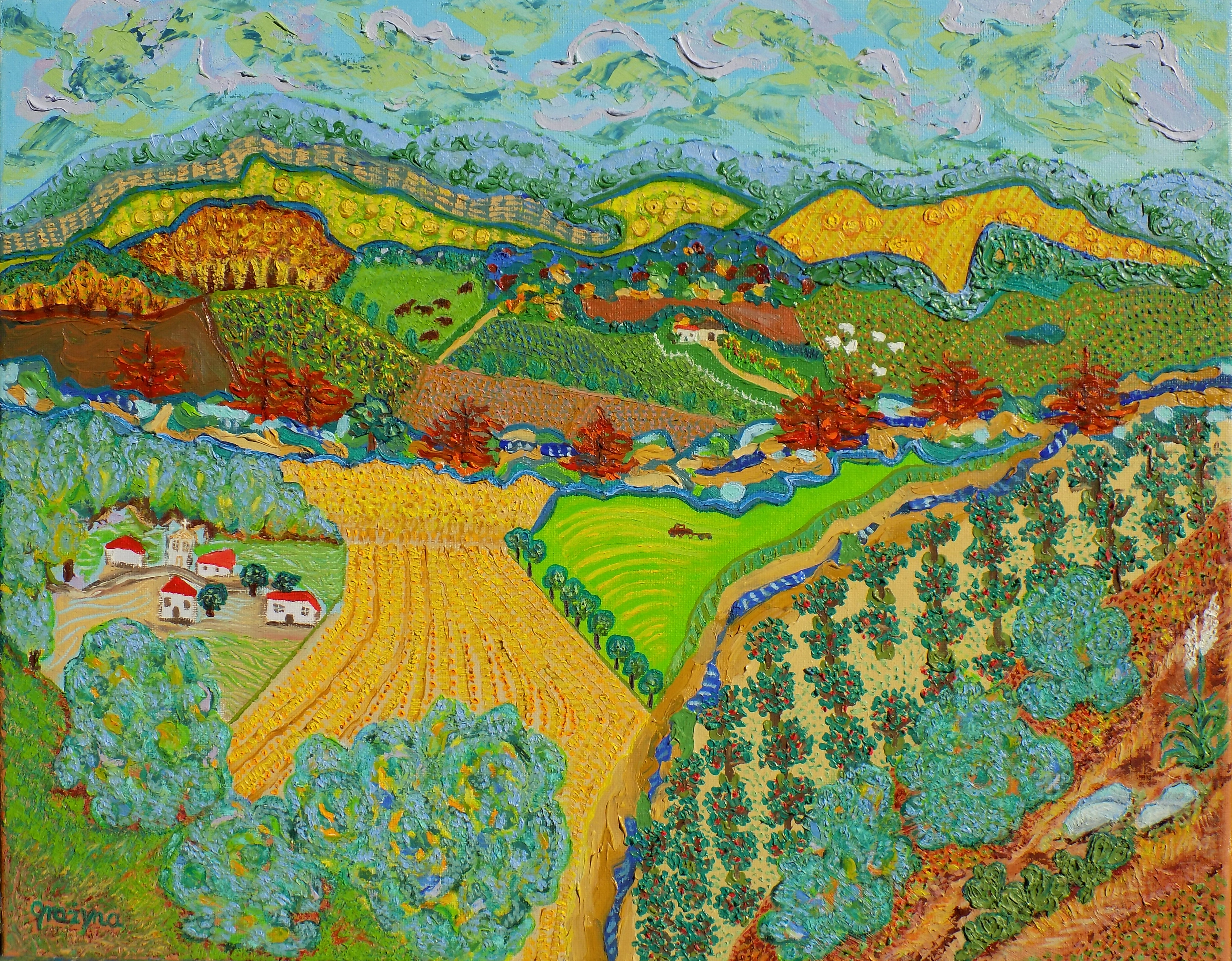 Folk- Art- Landscape The Farmers Land..